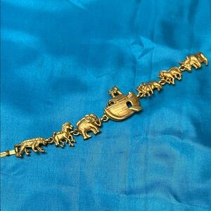 AJC Vintage Gold Animal Charm Bracelet with Elephant and Ark Motif VGC